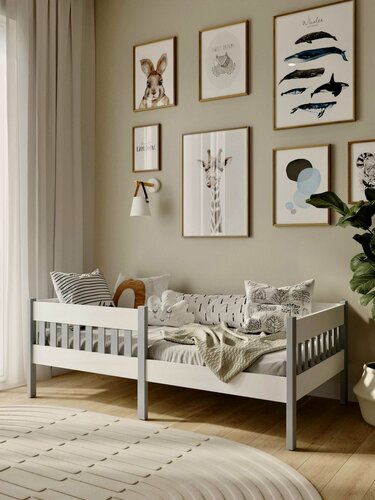 Изображение товара Детская кровать Золушка-19 180х90 см серо-белая, с матрасом.