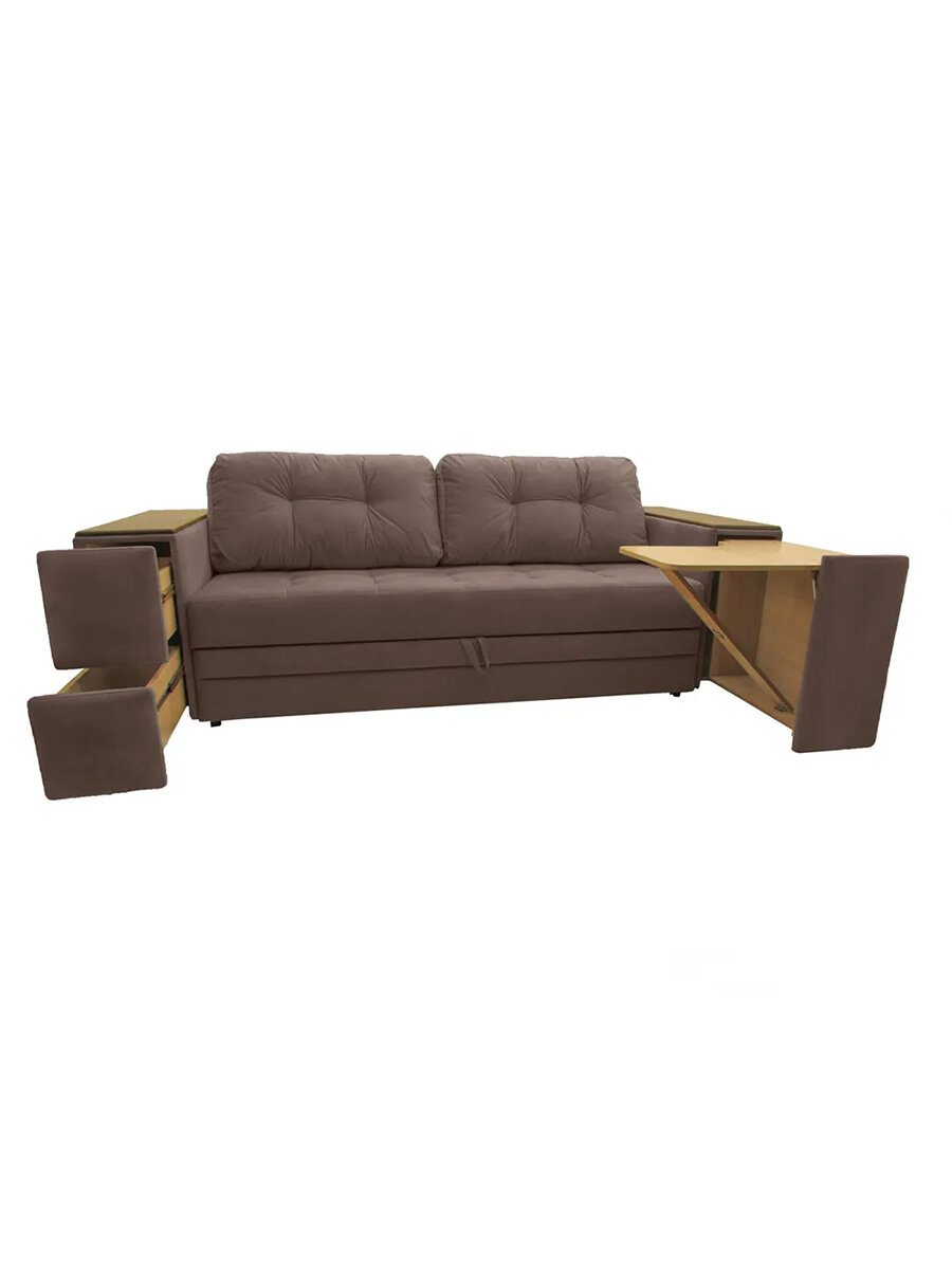 Диван Лофт 5 Brown, еврокнижка на металлокаркасе, велюр, 252x106x80 см, ящик для белья