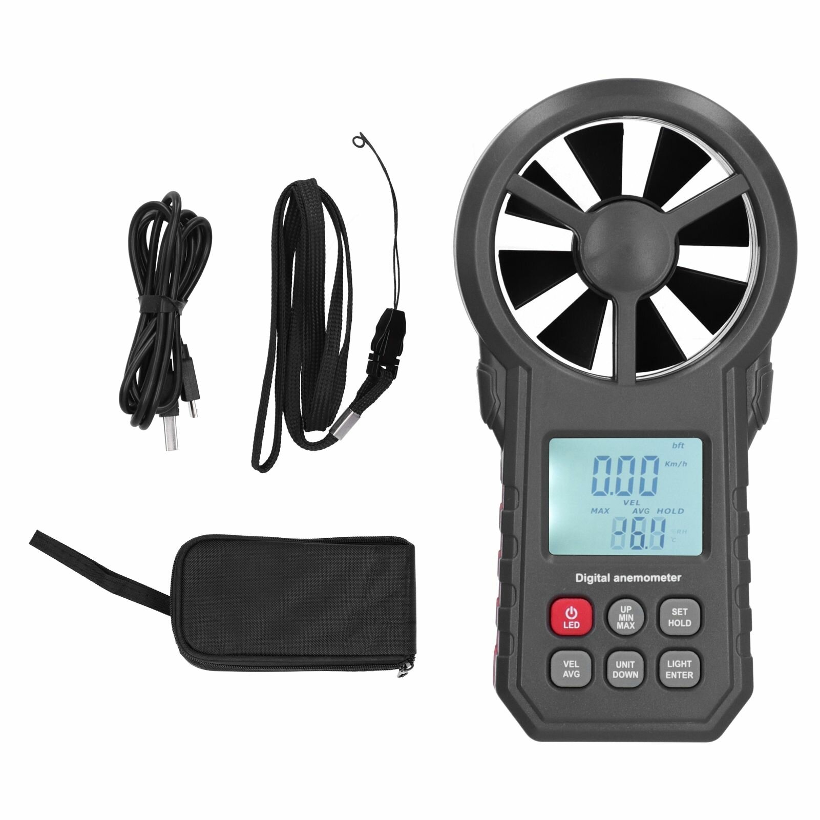 WT87B Bluetooth Цифровой анемометр с ЖК-подсветкой 9V для измерения скорости ветра