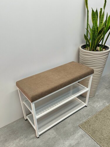 Изображение товара Обувница для прихожей "Дия" 2 полки / 56х31х53см / белый каркас - коричневый велюр