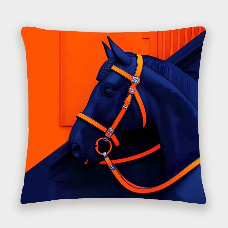 Подушка декоративная Синий конь оранжевый треугольник 40х40 велюр подарок новый год рождество