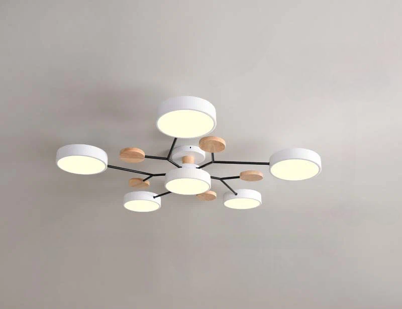 Люстра потолочная светодиодная в скандинавском стиле, 5 + 1 шайба, 15-20 ㎡, 48W, Белый, теплый белый