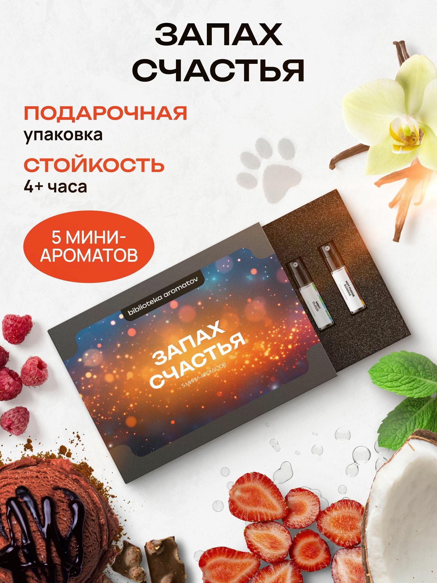 Библиотека ароматов "Запах счастья" Парфюмерный набор 5 ароматов по 1,5 мл
