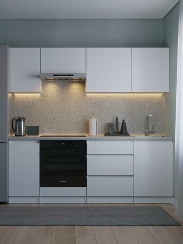 Изображение товара Кухонный гарнитур столплит Леон прямой, с полками и выдвижными ящиками, ЛДСП, белый, 210х202х46 см