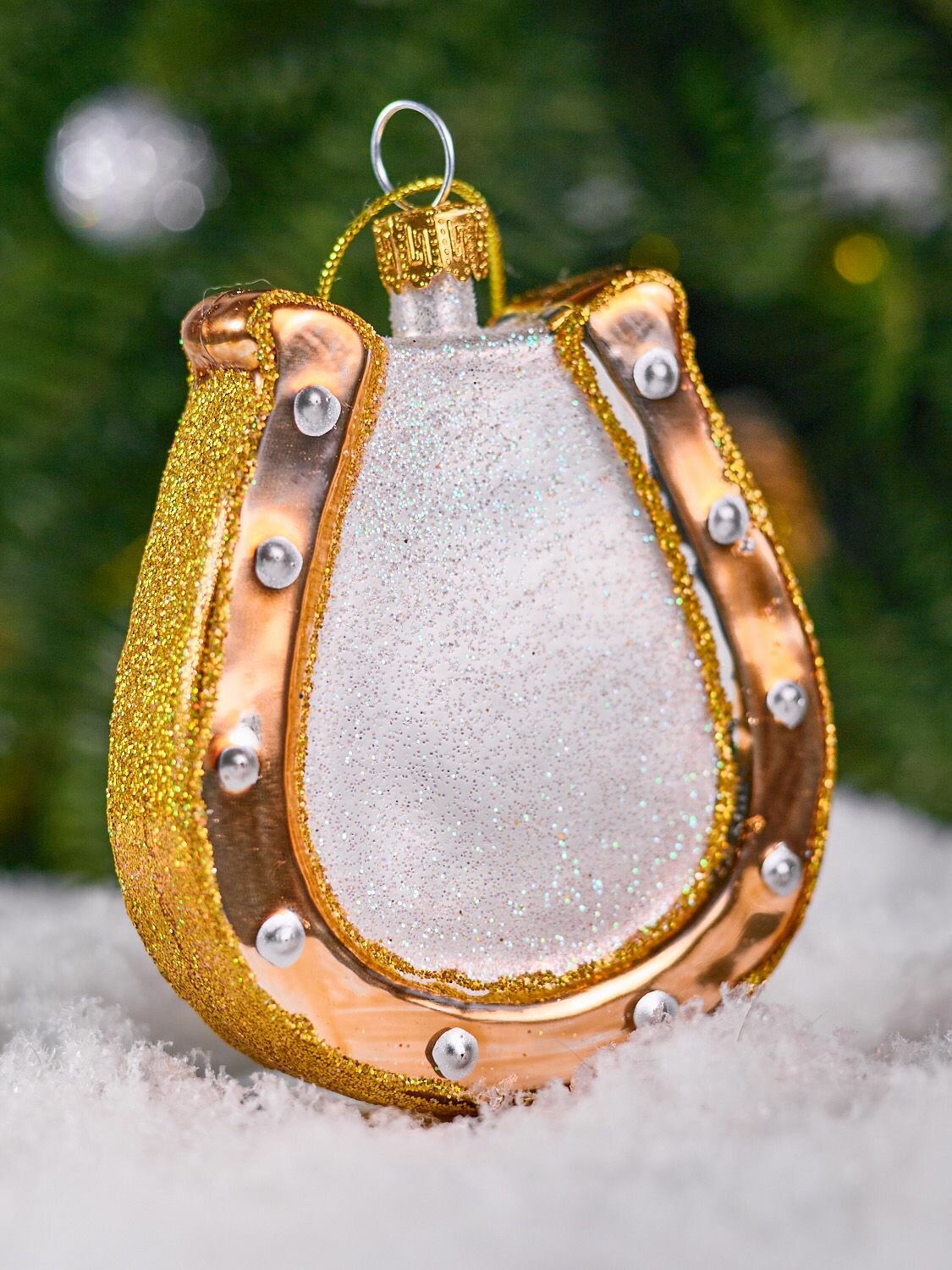 Елочная игрушка стеклянная ручная роспись Подкова 7.5 см