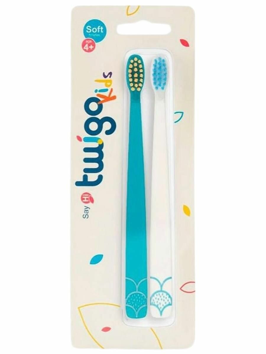 Набор из 2х зубных щеток для детей с мягкой щетиной, Flipper TWIGO KIDS, голубая и белая