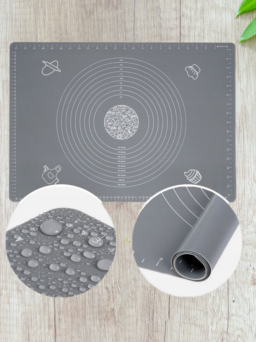 Силиконовый коврик для раскатки теста 50х40 см с разметкой, серый — фото 1