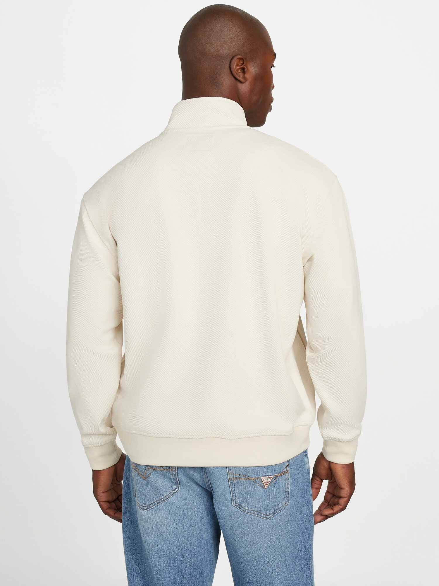 Джемпер GUESS HARRIS TWILL ZIP MOCK NECK, размер L, бежевый — фото 1