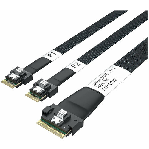 Кабель Cable, Slimline SASx8 (SFF8654) to Slimline 2*SASx4 (SFF8654) 0,80m sas/sata New