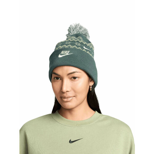фото Шапка бини nike peak beanie для мужчин и женщин, размер os, зеленый