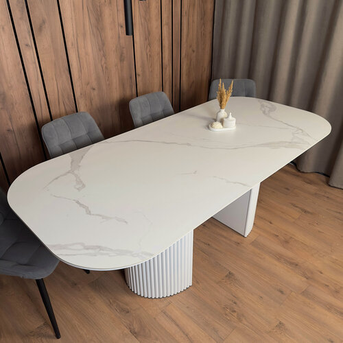 Изображение товара Стол Mesa Tubos Doble, керамогранит, металл, овальный, 180х90х75 см, белый
