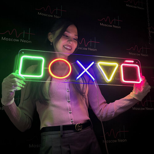 Изображение товара Декоративный светильник, светодиодная вывеска на стену, 60 х 15 см. с диммером и пультом (прямоугольная подложка)