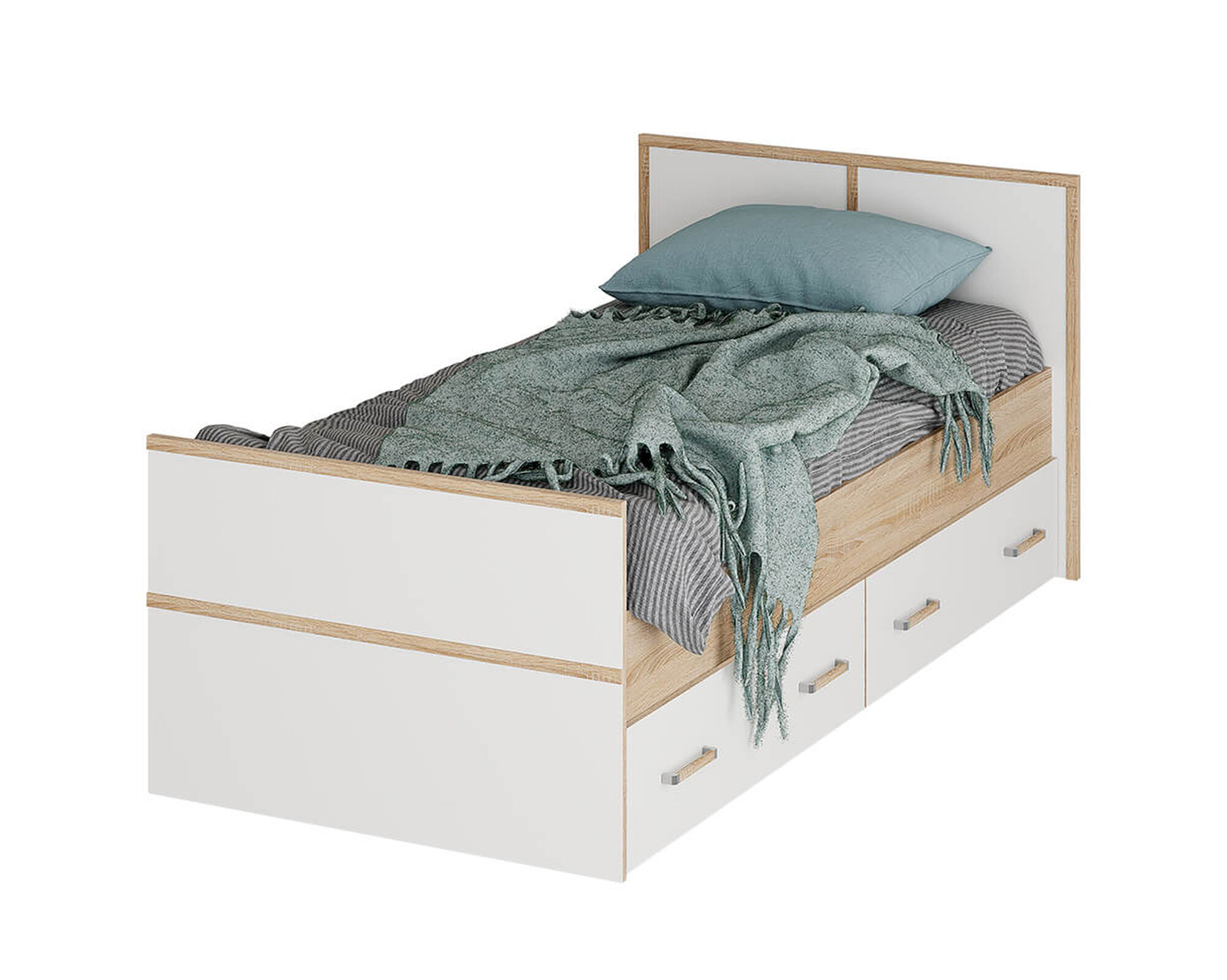Кровать 90х200 "Сакура" кровать 0,9м LIGHT (1050х860х2034) дуб сонома-белый