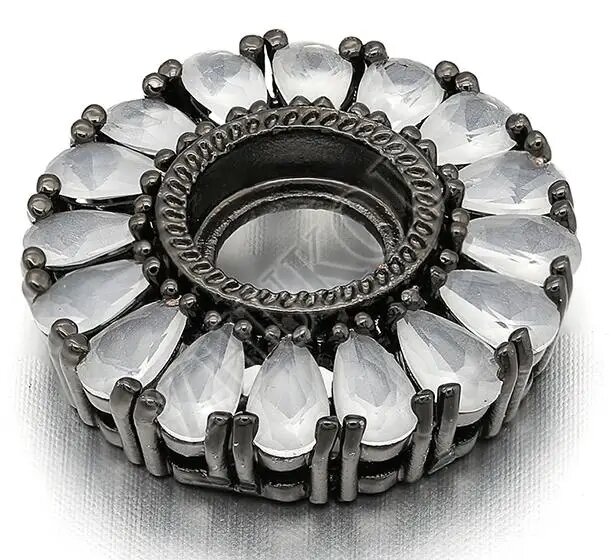 Шарм цветочный серебряный с цирконием, Gunmetal, VS204
