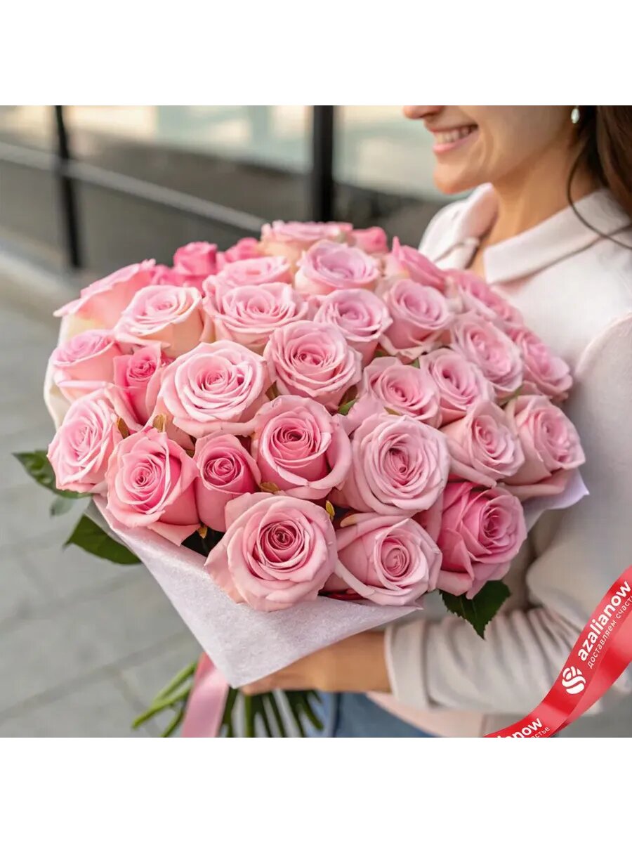 Букет живых цветов из 35 розовых роз 40 см под ленту от АзалияНау