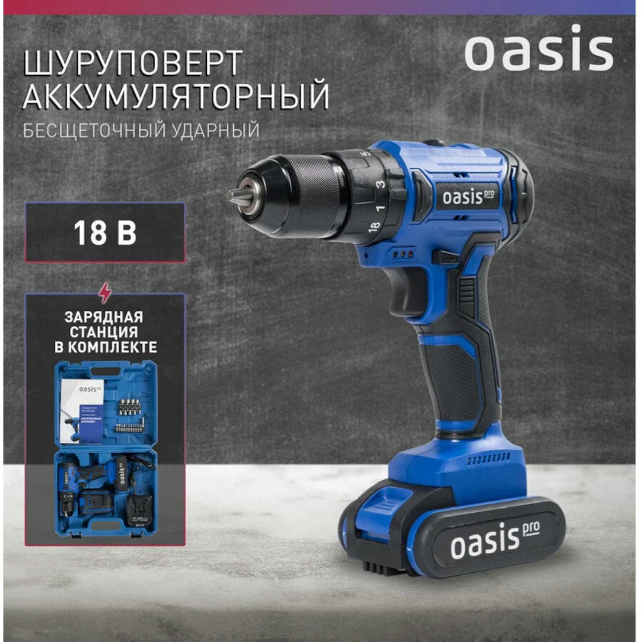 Обзор: Шуруповерт аккумуляторный, ударный, бесщеточный Oasis Pro ASU-18V 18В, 50Нм, 2Ач