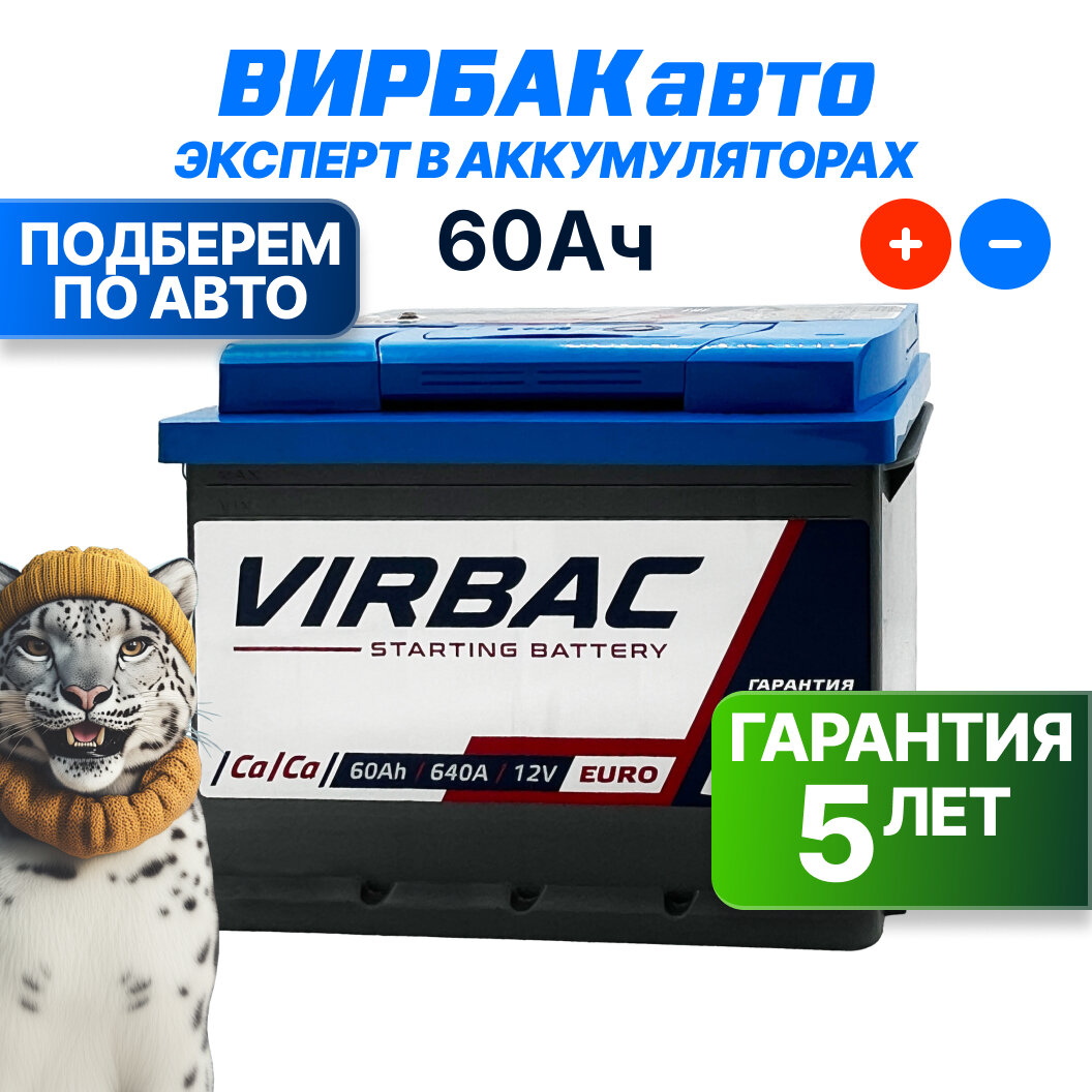 Аккумулятор VIRBAC 60 Ач 640 А прямая полярность, 242x175x190 мм