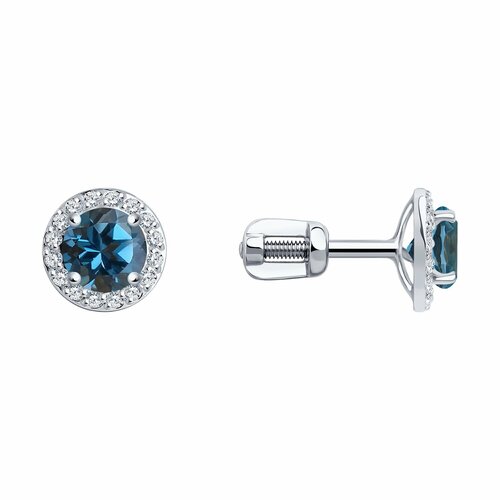 фото Серьги пусеты diamant online, белое золото, 585 проба, лондон топаз, фианит, длина 0.8 см, , голубой