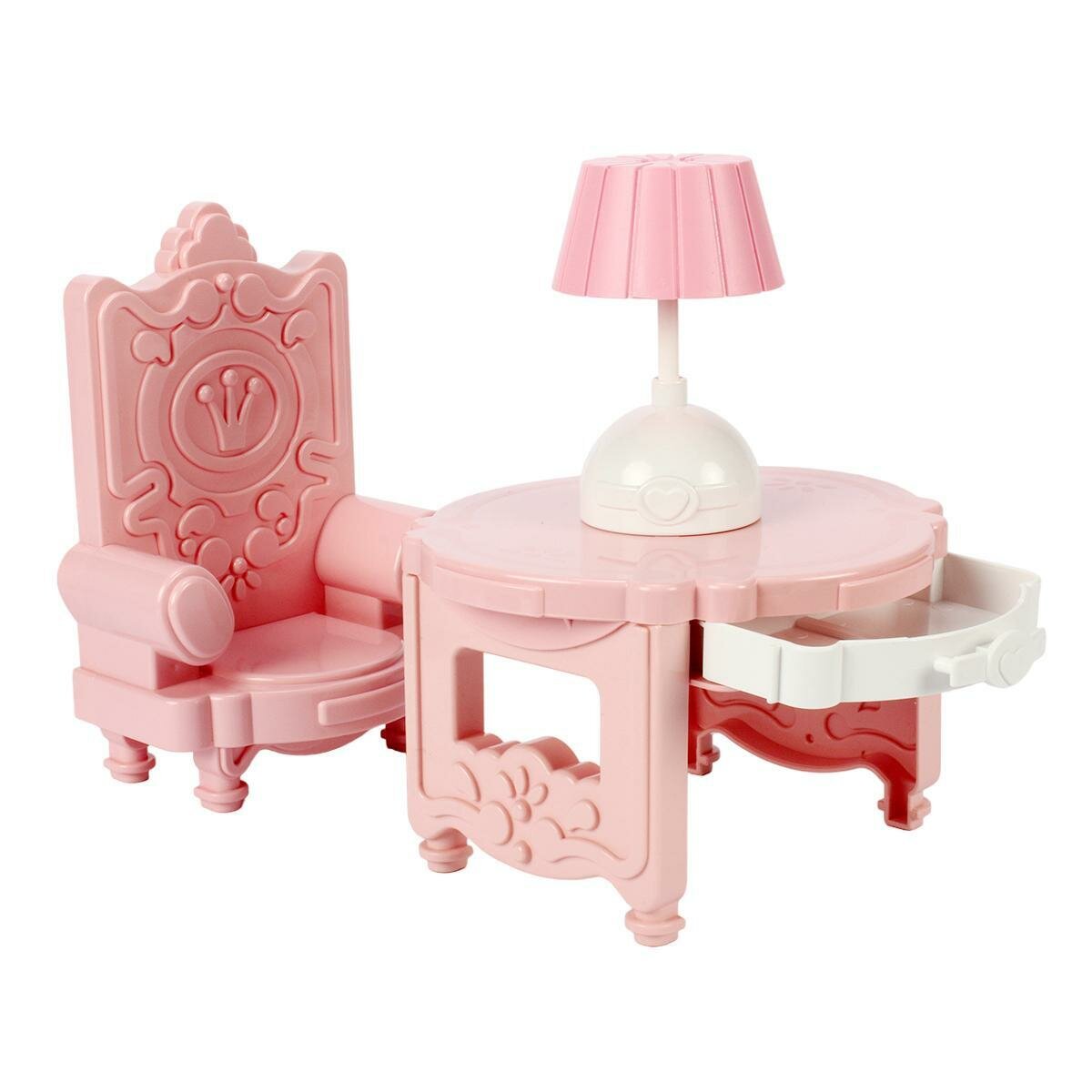 Кабинет 'Сонечка' для кукол, розовый, прочный, с лампой и столом