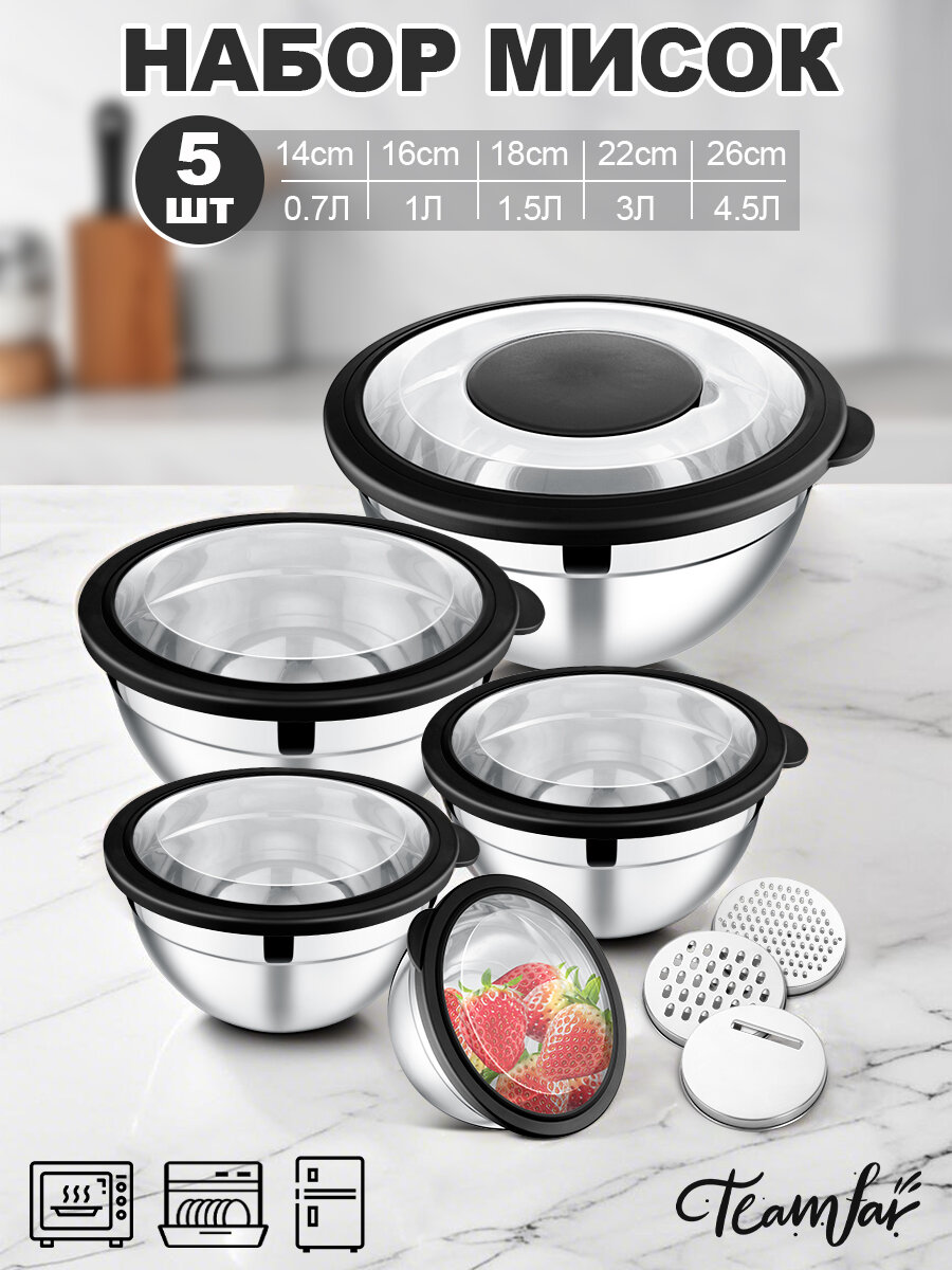 Набор мисок с крышками для кухни из нержавеющей стали, миска с крышкой, металлическая
