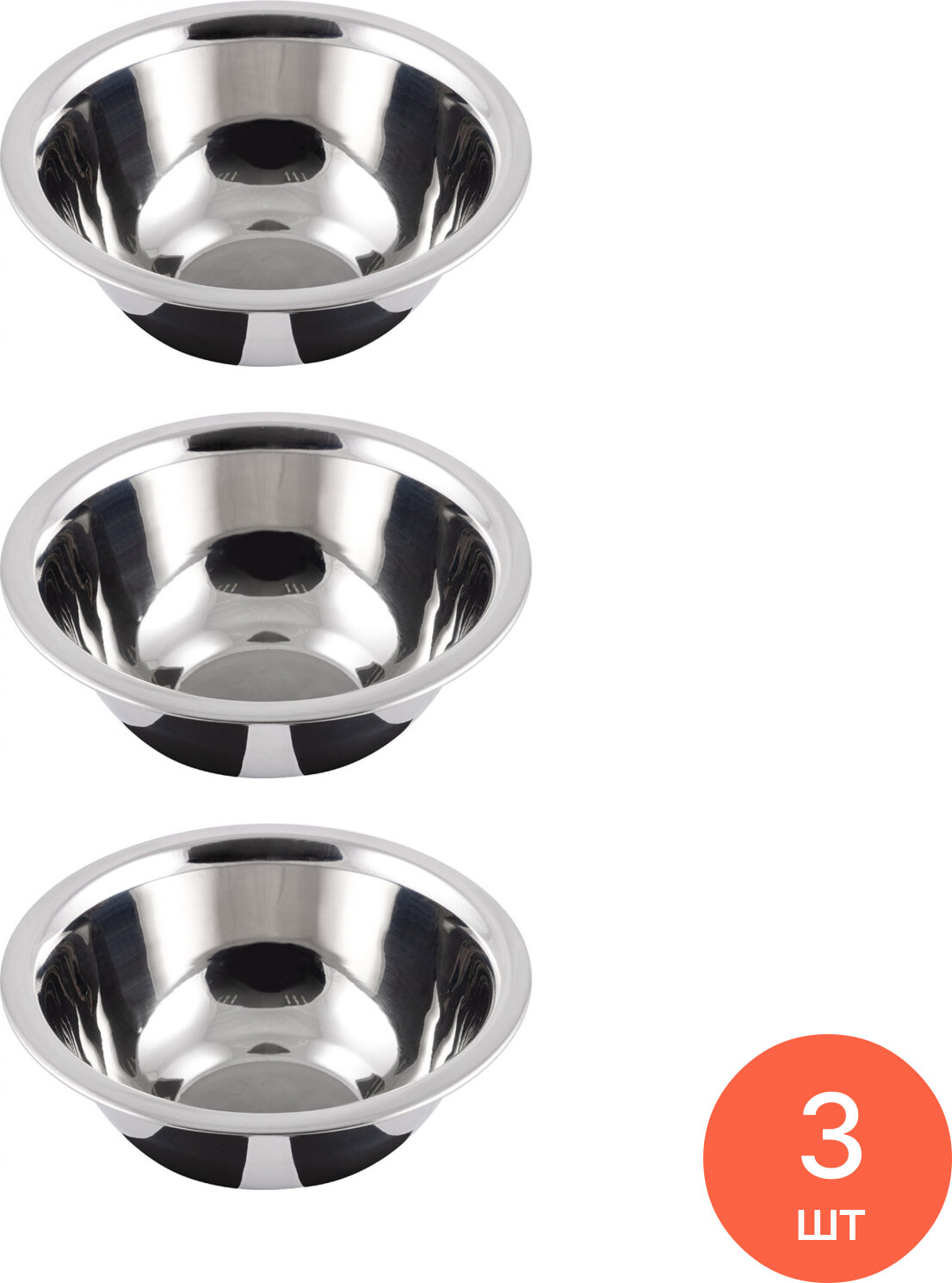 Миска Mallony / Маллони Bowl-Roll-19 с однослойным дном зеркальной полировкой из нержавеющей стали цвет хром 1.2л / кухонные принадлежности посуда (комплект из 3 шт)