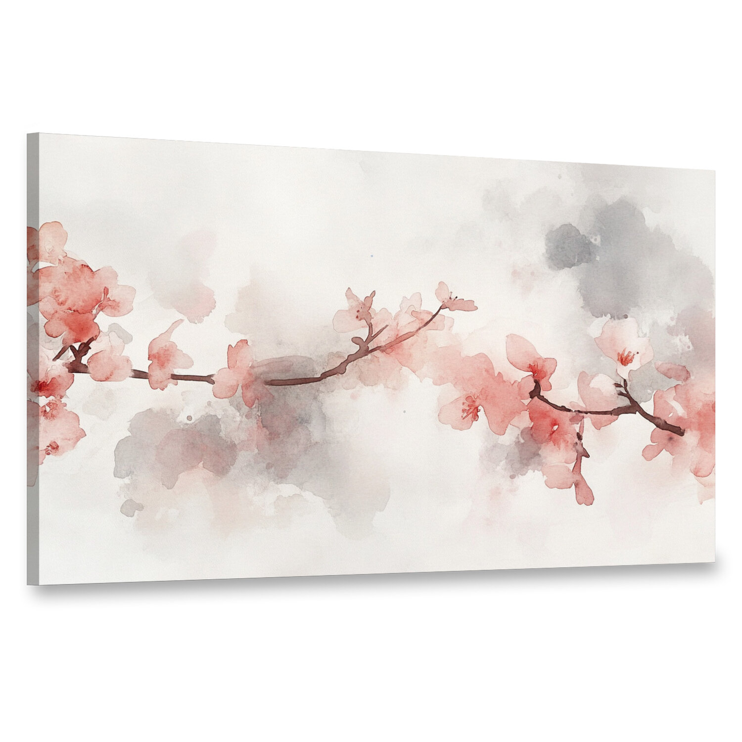 Картина на холсте интерьерная 100х60 см, акварель, японский сад, сакура, спокойствие, простота, мягкие цвета, гармония