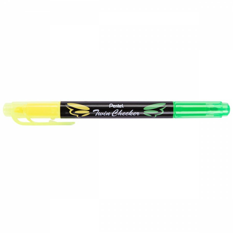 Pentel Текстовыделители двухцветные Twin Checker 3.5 мм перо скошенное 12 шт. SLW8-GK желто-салатовый