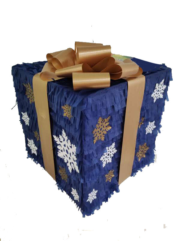 Пиньята ГК Сфера "Новогодний подарок", бумага/картон, синяя, с золотой лентой