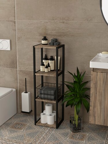 Изображение товара Полка IamLoft "Лофт", напольная, ЛДСП, металл, для ванной, серая, дуб эвок