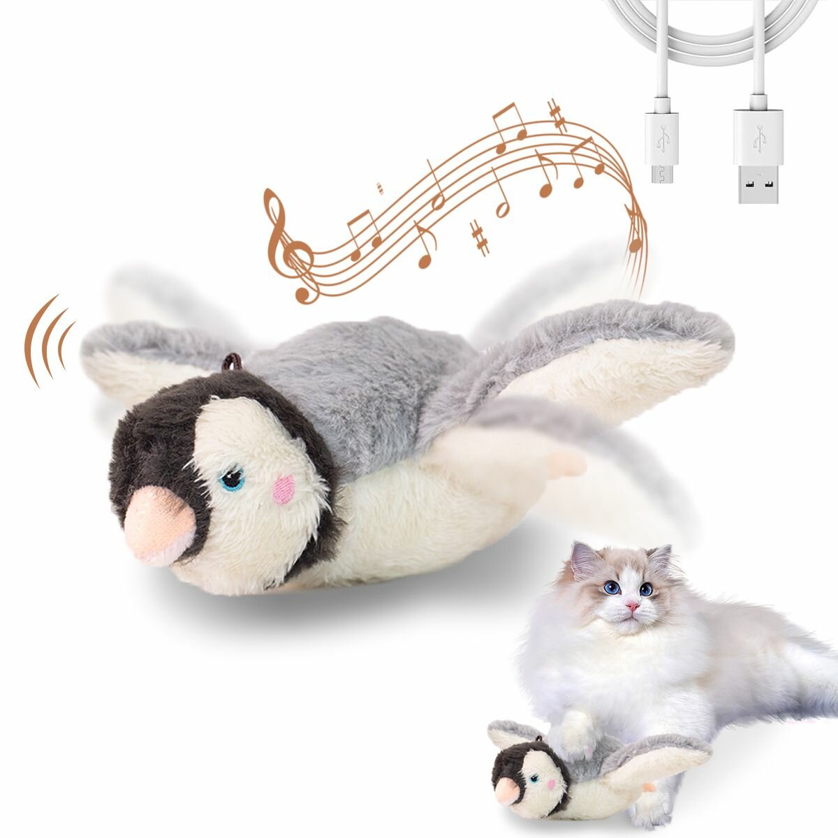 Интерактивная игрушка для кошек и собак ipawspace "Penguin", с питанием от Type-C, машет крыльями