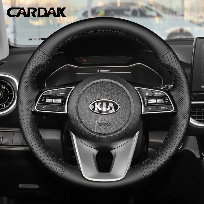 Кожаный чехол на руль автомобиля на заказ, 100% подходит для Kia K5 Optima 2018 2019 Sportage 3 2019 Forte Ceed Cee'd 2017 2018 2019, black thread