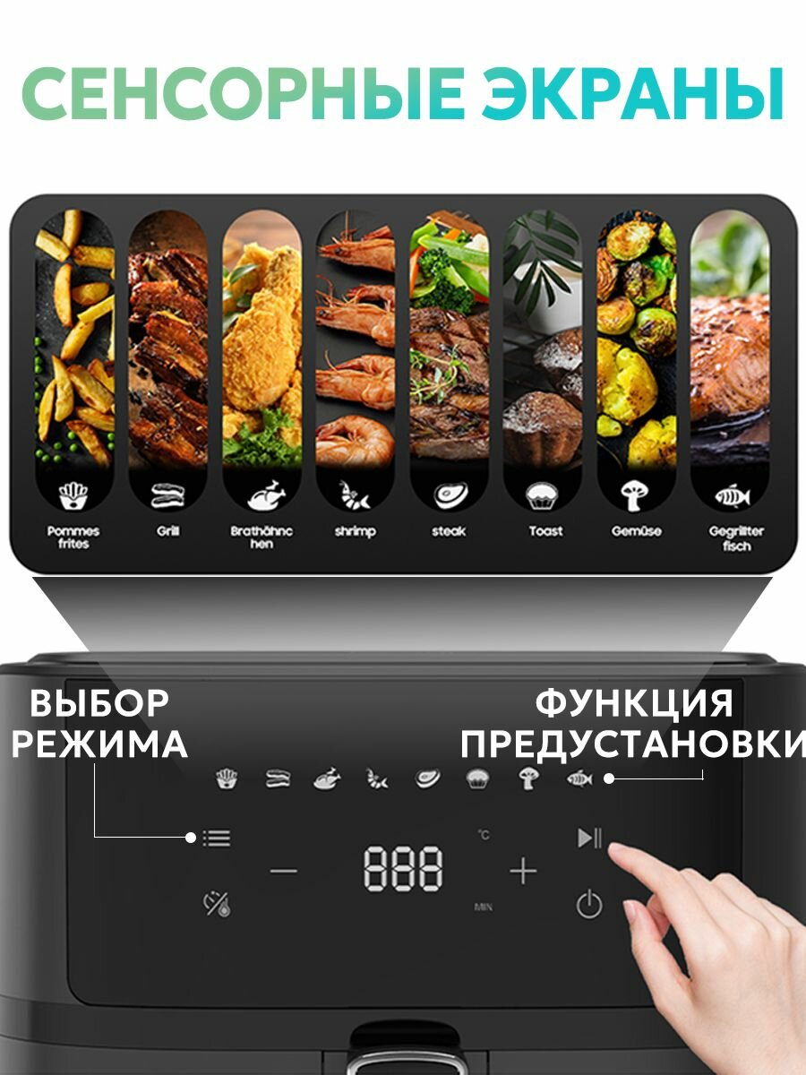 Инновационный аэрогриль с технологией приготовления на Пару - Steam Fry-Up и горячим обдувом воздуха на 12 программ, Аэрофритюрница, мультипечь, сушилка для овощей и фруктов, дегидратор — фото 1