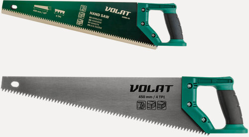 Изображение товара Ножовка по дереву 450 мм 4 TPI двухкомпонентная ручка волат зеленый (42080-45)