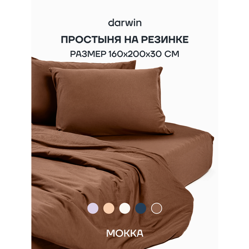 фото Простыня на резинке из тенселя darwin премиум 160х200х30 см, цвет мокко