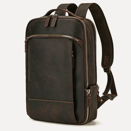 Изображение товара Мужской ретро-кожаный рюкзак, 15,6-дюймовая сумка для ноутбука, бизнес-рюкзак с высокой пропускной способностью-DFSE