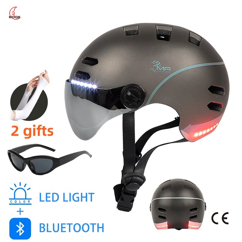 Moon профессиональный спортивный шлем с LED для велоспорта, Titanium gray, М