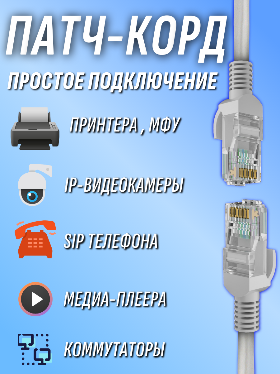 Интернет кабель патчкорд UTP 40 метров категория 6 10 Гбит/с — фото 1