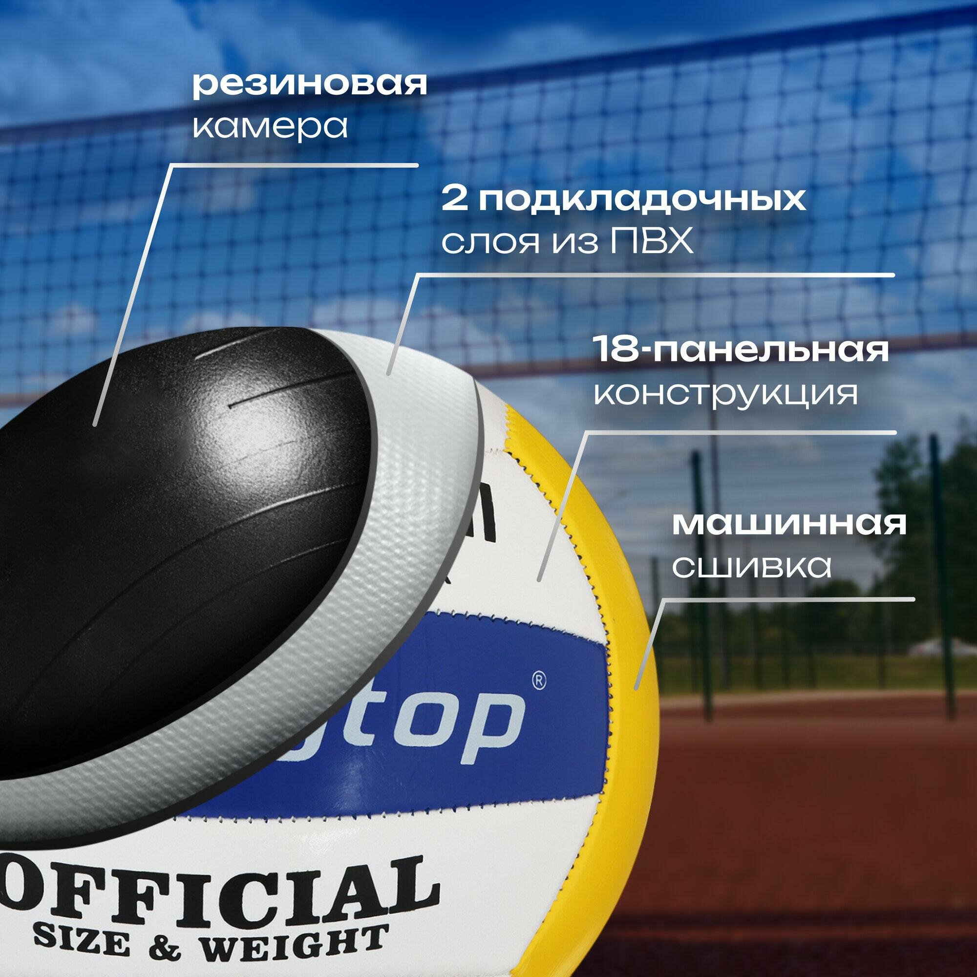 Мяч ONLYTOP, волейбольный, ПВХ, машинная сшивка, 18 панелей, размер 5, вес 230 г, цвет белый, желтый, синий, 442939 — фото 1