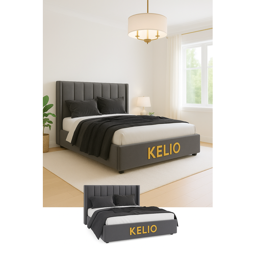 Кровать 90х200 односпальная Selena ортопедическая мягкое изголовье, подъемный механизм, ящики для белья, серый