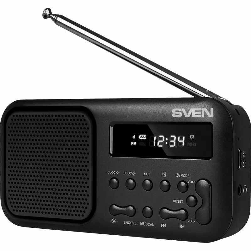Радиоприемник Sven SRP-50 3Вт BT/FM/USB-C будильник встр аккум
