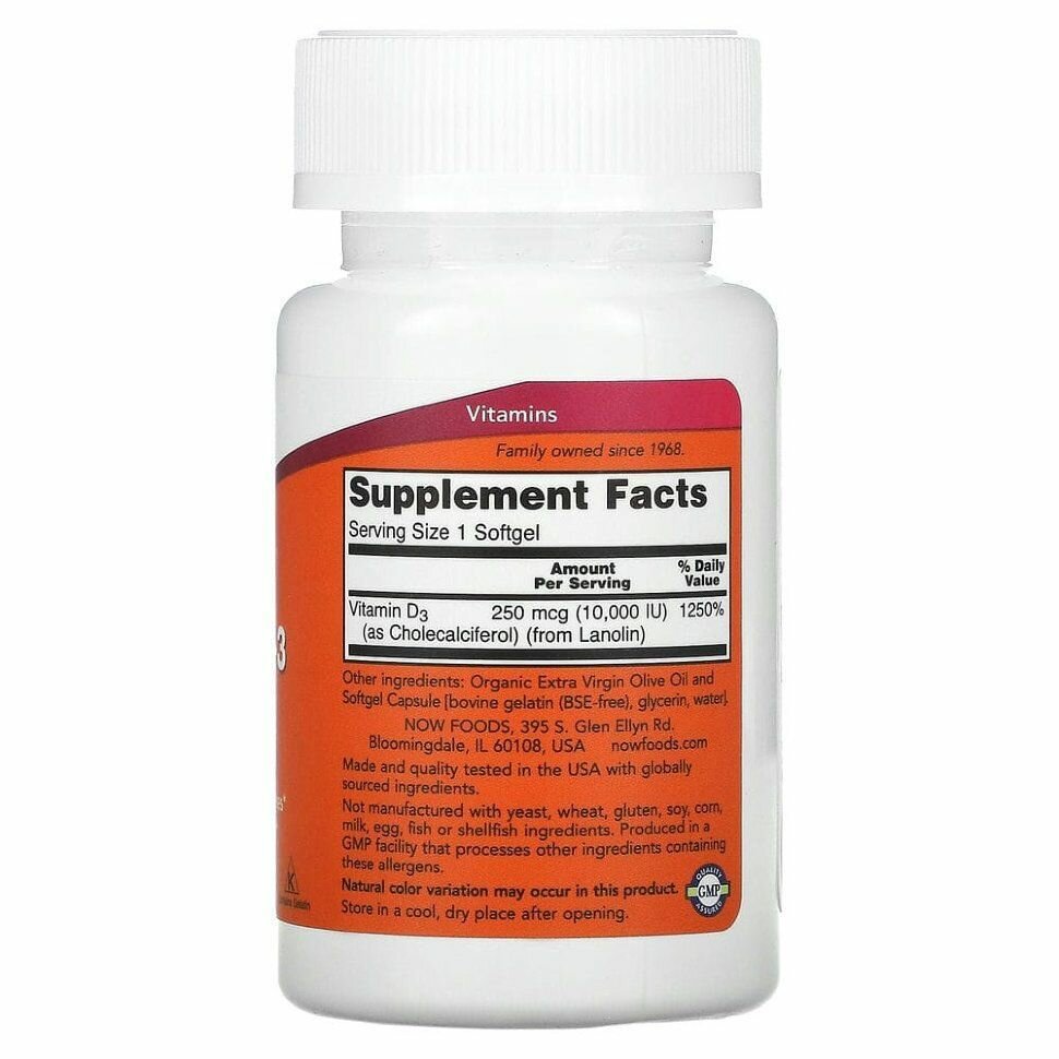 Картинки Now Foods D-3 10000 МЕ, Витамин Д3 10000 МЕ - 120 капcул