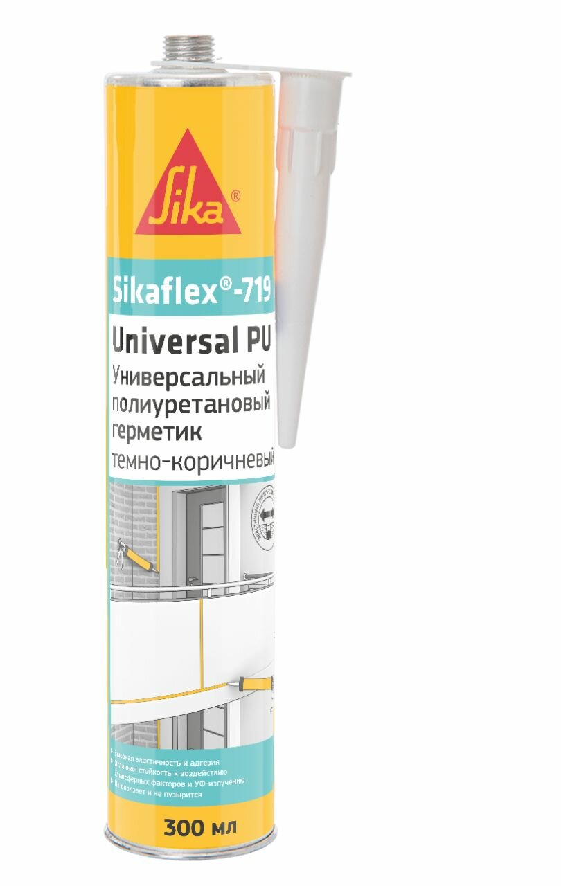 Полиуретановый универсальный герметик Sikaflex-719 Universal PU Construction Темно-коричневый 300мл
