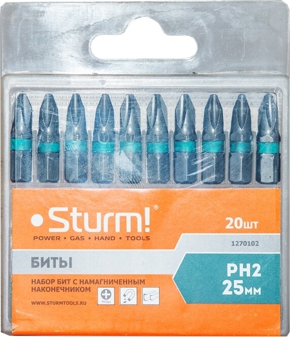 Биты с магнитным наконечником STURM 1270102 PH2х25 25мм (20шт/уп)
