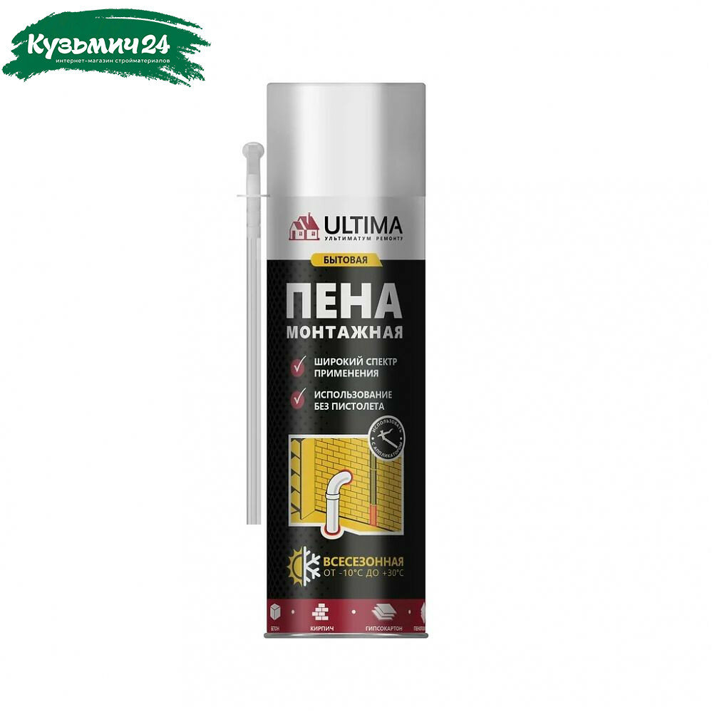 Пена монтажная Ultima Ulmin00650 бытовая всесезонная 340 мл