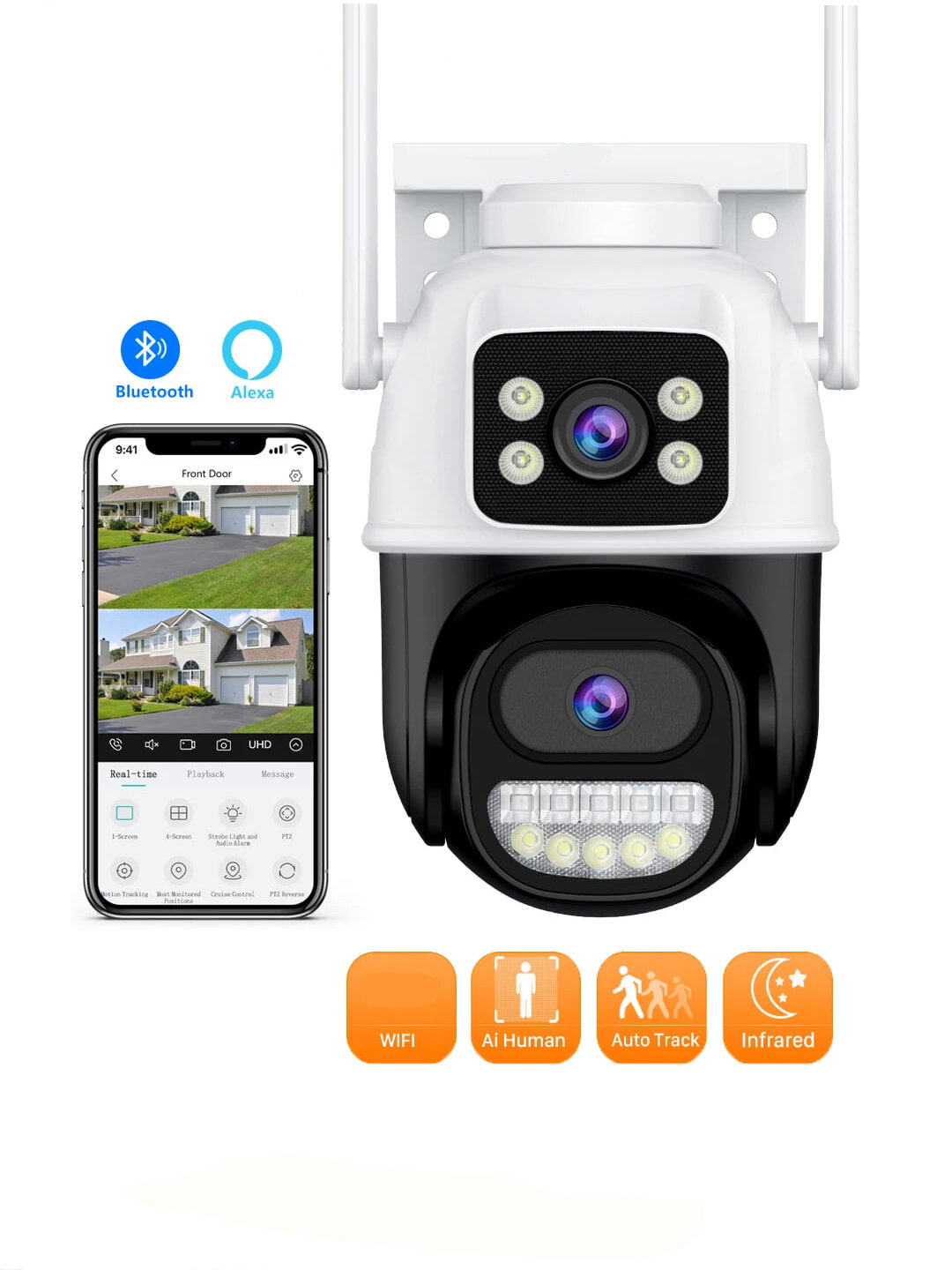 Наружная камера Wi-Fi PTZ видеонаблюдения, двойной объектив с двойным экраном