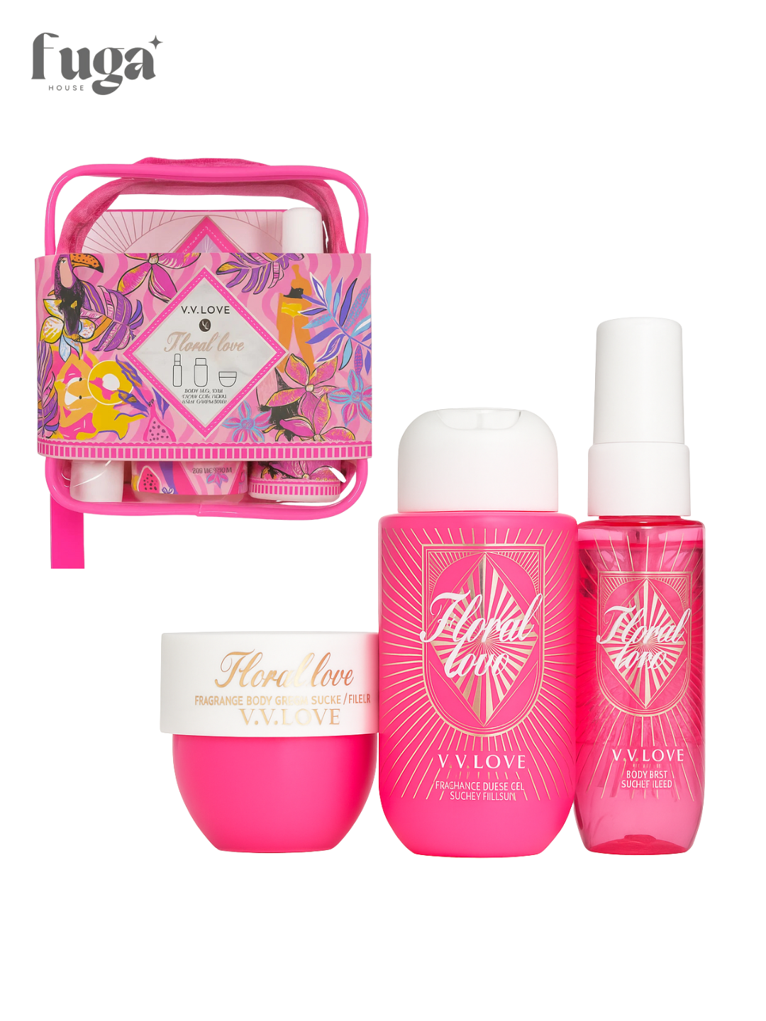 Подарочный набор, бодимист, гель для душа, крем для тела, крем, косметичка, уход за телом