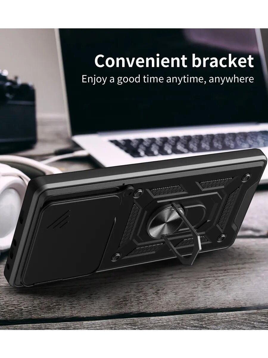 Чехол Окейси на Realme C63/C61 с кольцом магнитом, черный, защита камеры — фото 1