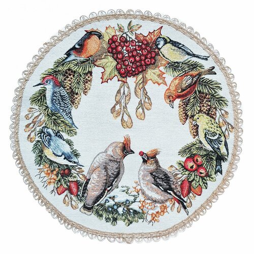 Салфетка декоративная D48 Зимние Птицы гобелен, с люрексом