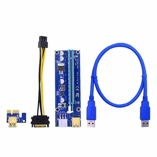 Райзер Riser PCI-E 1x to 16х 6pin VER 006C USB 3.0 / Райзер для видеокарты USB 3.0 ver 006С синий