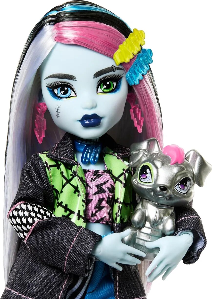 Кукла Monster High "Фрэнки", интерактивная, с аксессуарами, в джинсовой куртке — фото 1